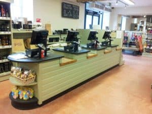 A Wooden Counter Display at A Retail Store